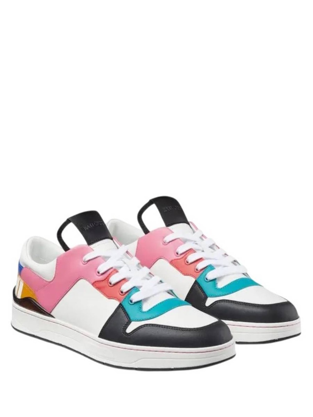 Jimmy Choo Multicolor Leather Low-Top Sneakers — White, Pink, Teal & Black